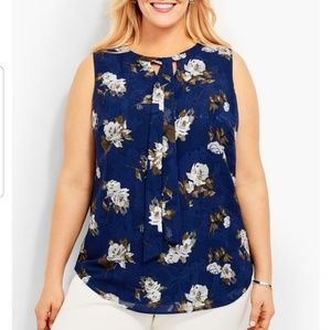 Talbots floral jacquard print tie-front shell